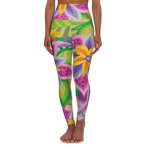 Vibrant High Waisted Yoga Leggings with Floral Design
