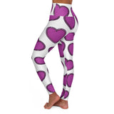 High Waisted Yoga Leggings with Purple Hearts