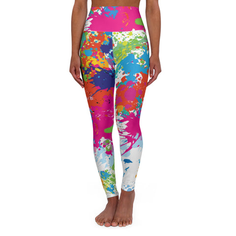 Vibrant High Waisted Yoga Leggings - Colorful Splash Design