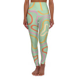 Trendy High Waisted Yoga Leggings - Colorful Abstract Design