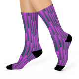Trendy Cushioned Crew Socks with Vibrant Purple Design