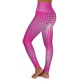Stylish High Waisted Yoga Leggings - Vibrant Pink Grid Design