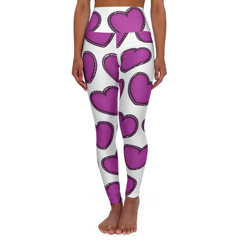 High Waisted Yoga Leggings with Purple Hearts
