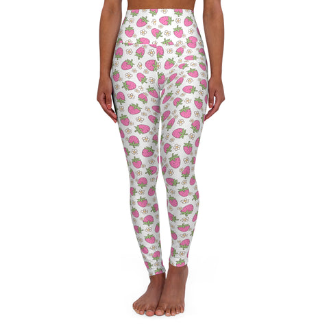 Strawberry Floral High Waisted Yoga Leggings - Comfortable Activewear