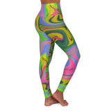 Vibrant High Waisted Yoga Leggings - Colorful Marble Design
