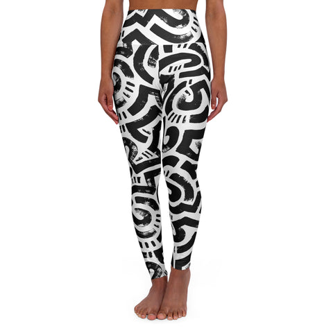 Stylish High Waisted Yoga Leggings - Chic Black & White Design