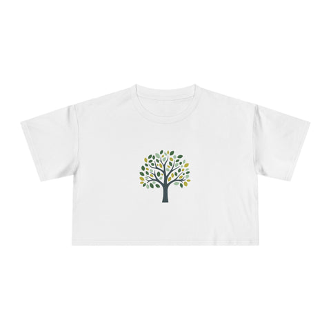 Eco-Friendly Women's Crop Tee with Tree Design - Perfect for Nature Lovers