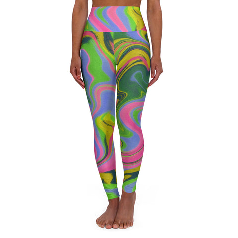 Vibrant High Waisted Yoga Leggings - Colorful Marble Design