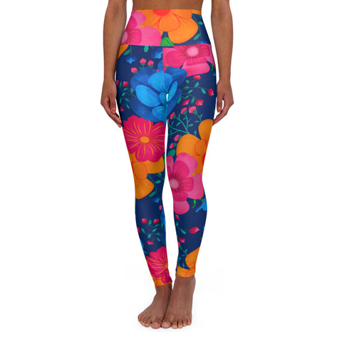 Vibrant Floral High Waisted Yoga Leggings - Colorful Activewear