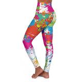Vibrant High Waisted Yoga Leggings - Colorful Splash Design