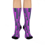 Trendy Cushioned Crew Socks with Vibrant Purple Design
