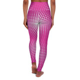 Stylish High Waisted Yoga Leggings - Vibrant Pink Grid Design