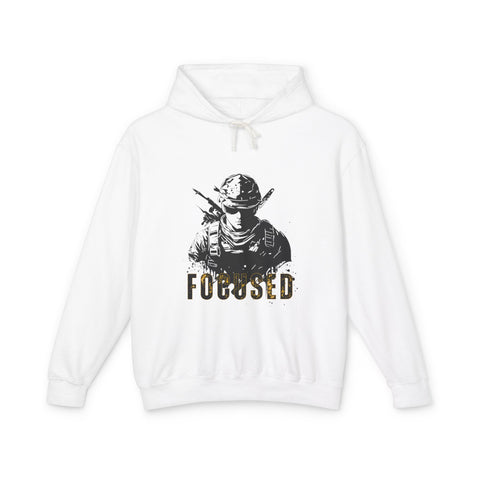 "FOCUSED" Unisex Lightweight Hooded Sweatshirt - Tactical Style for Everyday Wear