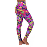 Vibrant High Waisted Yoga Leggings - Multicolored Abstract