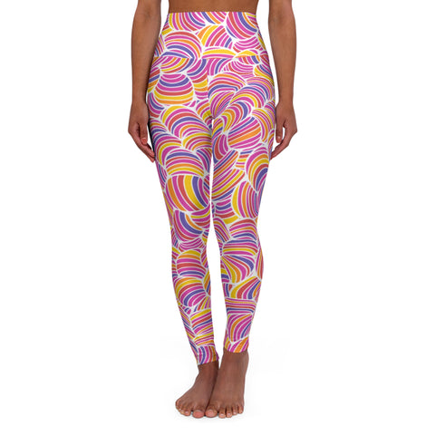 Vibrant High Waisted Yoga Leggings - Colorful Swirl Design
