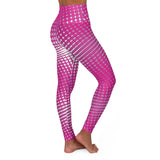 Stylish High Waisted Yoga Leggings - Vibrant Pink Grid Design