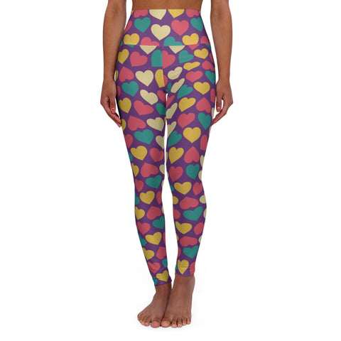 Colorful Heart Pattern High Waisted Yoga Leggings