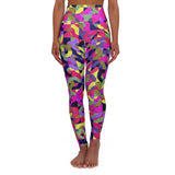 Vibrant High Waisted Yoga Leggings - Multicolored Abstract