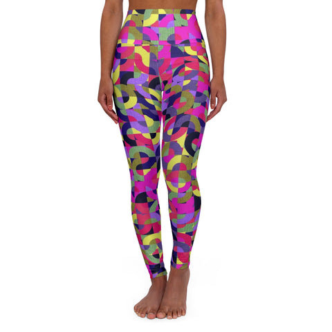 Vibrant High Waisted Yoga Leggings - Multicolored Abstract