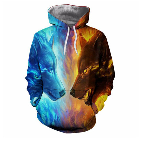 Ice and Fire Lion 3D Hoodies